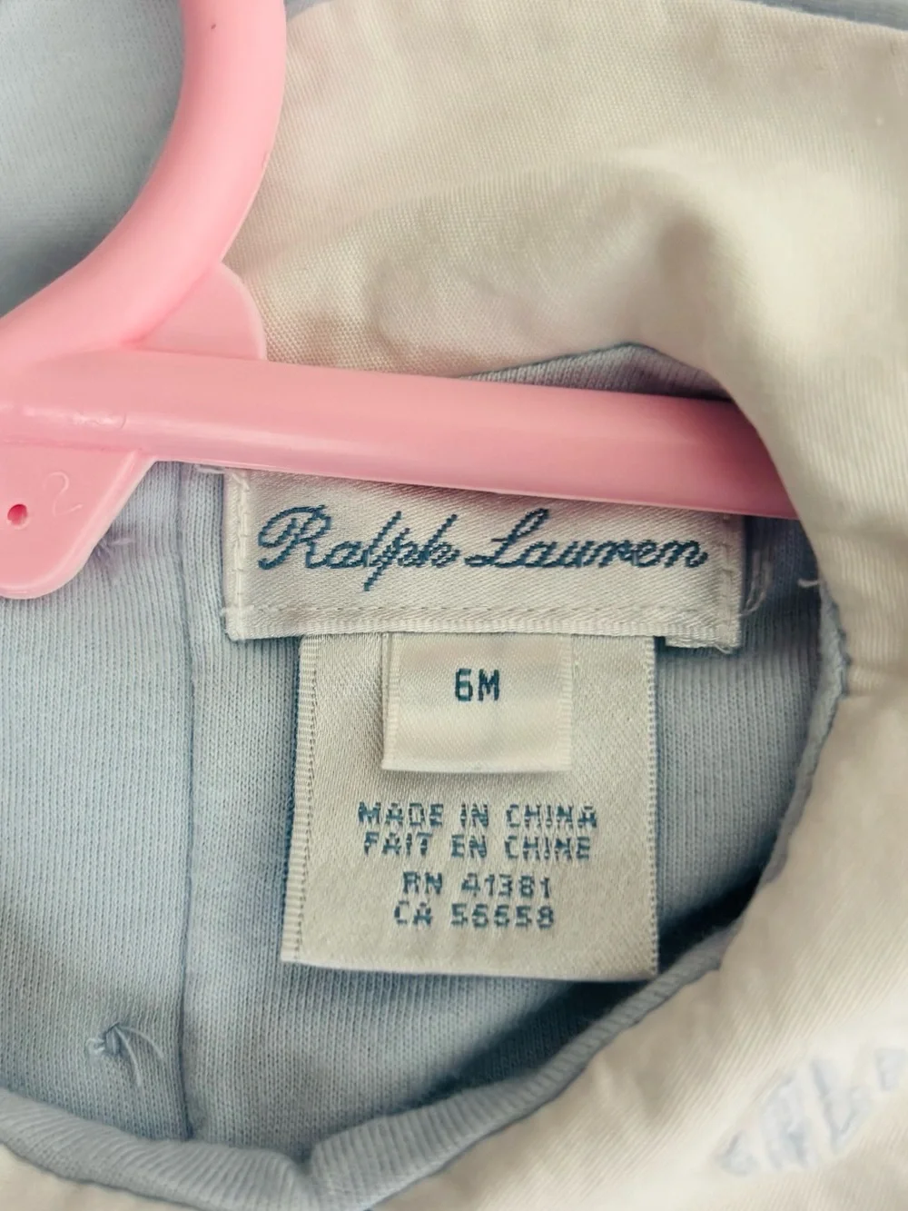 Ralph Lauren blue Pima cotton romper Peter Pan collar smocking. 6 months